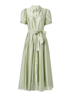 Tencel Blend Puff Sleeve Women Belted Maxi Shirt Dress GOELIA