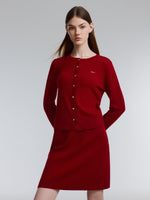 [Preview] 100% Wool Rhinestone Cardigan And Skirt Two-Piece Set GOELIA