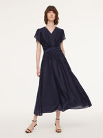 Tencel Blend Twist Front V-Neck Women Maxi Dress GOELIA