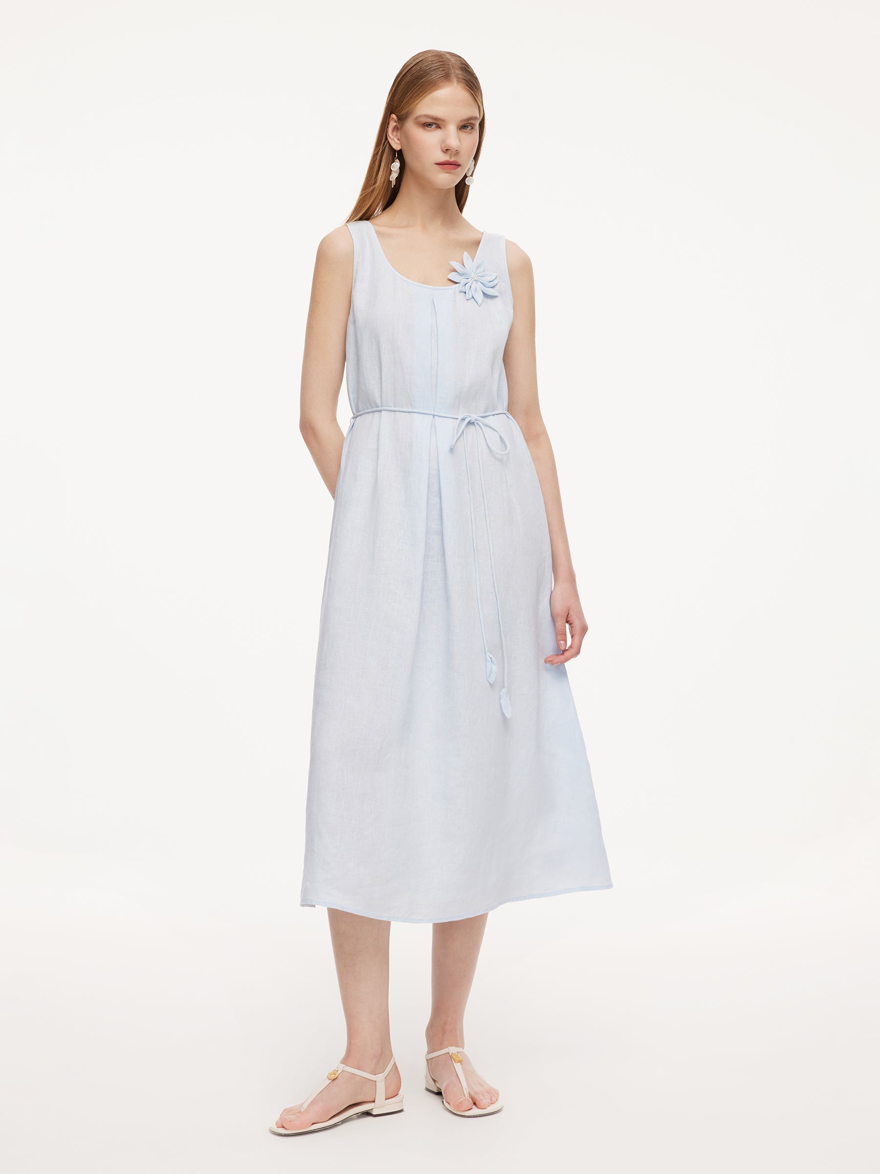 100% Linen Women Sleeveless Maxi Dress GOELIA
