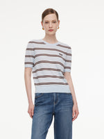 Crew Neck Stripe Women T-Shirt GOELIA