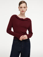 Tencel Wool Blend Cowl Neck Women Knit Top With Ribbon GOELIA
