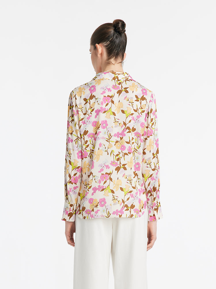 19 Momme Mulberry Silk Floral Printed Women Shirt GOELIA