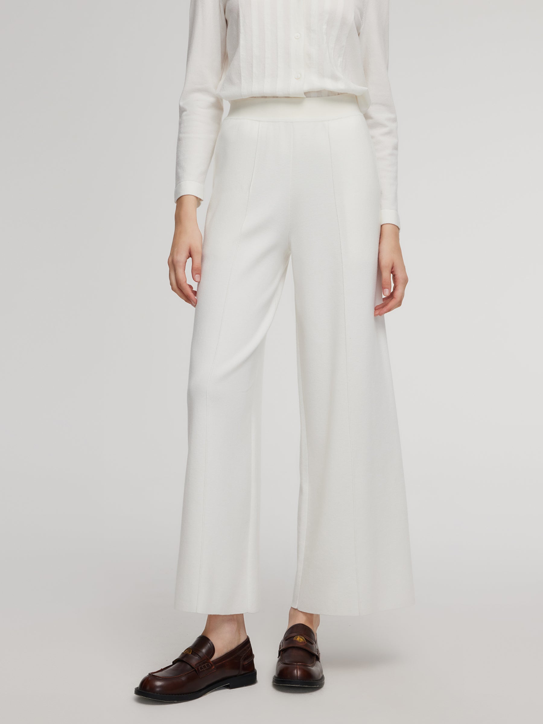 Tencel Wool Blend Straight Wide Leg Women Pants GOELIA