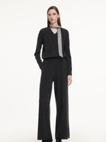 V-Neck Knit Top And Pants Two-Piece Set With Silk Scarf GOELIA