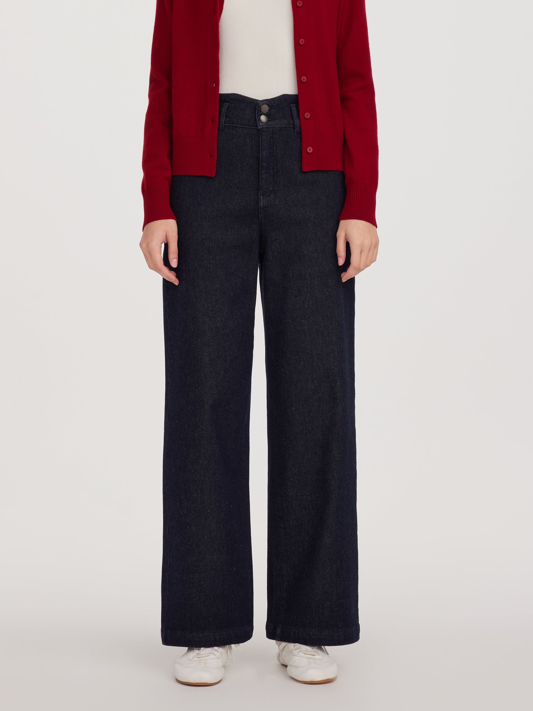 [Preview] Cotton Denim Fleece Lined Straight Leg Women Jeans GOELIA