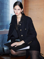 Elegant Black Tweed Cropped Women Jacket GOELIA