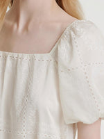 Square Neck Embroidered Midi Dress With Belt GOELIA