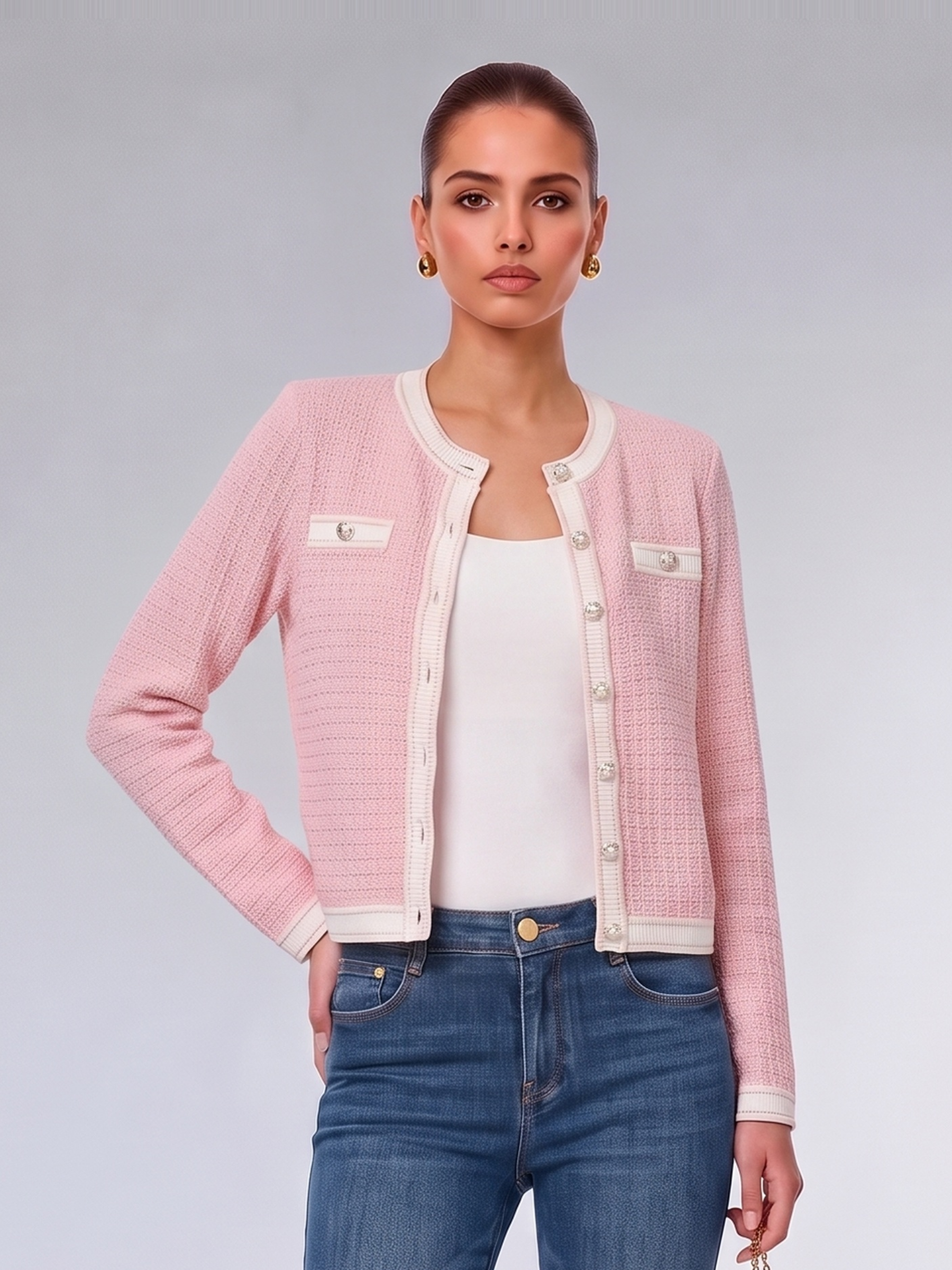 Cotton Contrast Trim Women Cardigan GOELIA