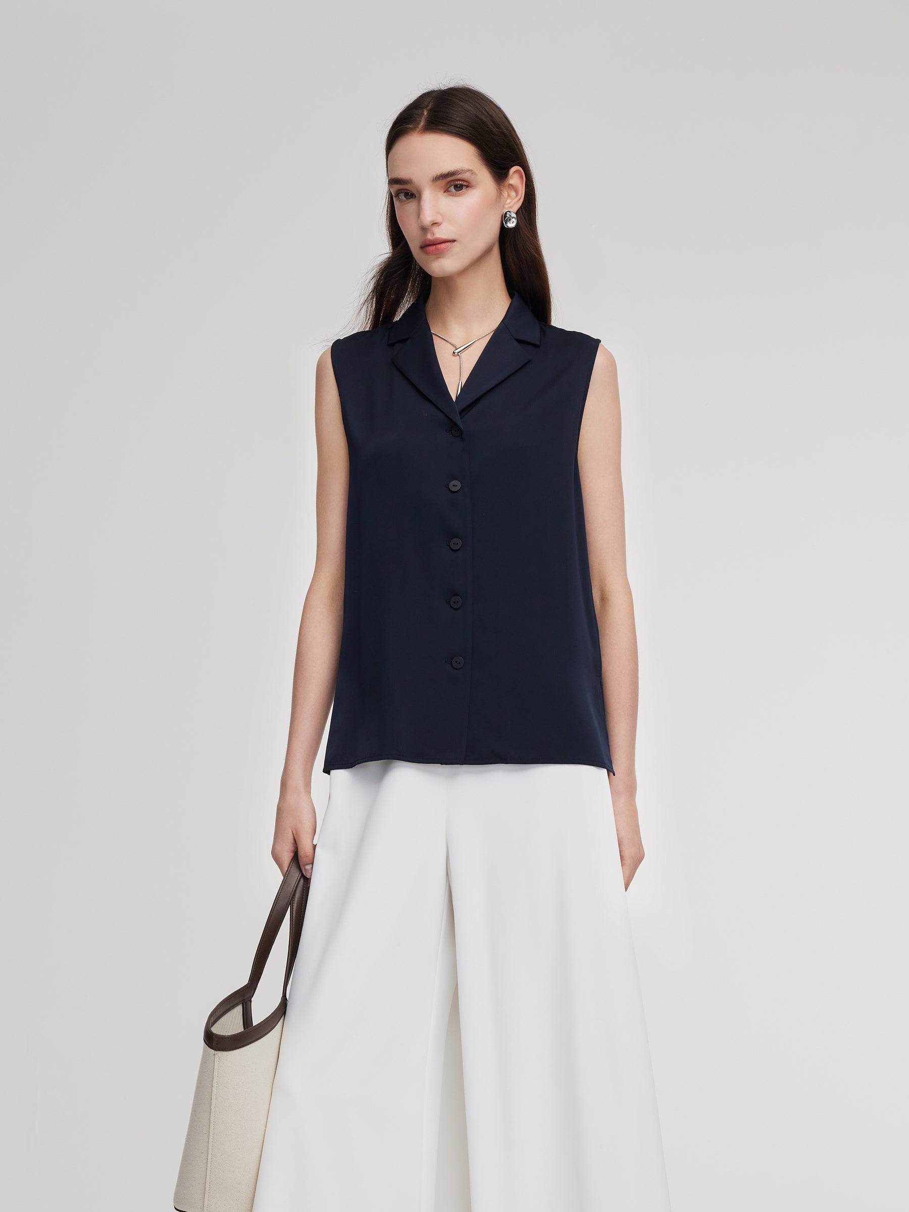 22MM Mulberry Silk Sleeveless Women Shirt GOELIA