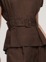 100% Linen Blouse And Pants Two-Piece Set GOELIA
