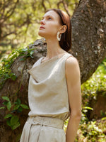 100% Linen Cowl Neck Women Tank Top GOELIA
