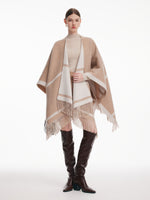 [Preview] Cashmere Wool Contrast Border Fringed Poncho GOELIA