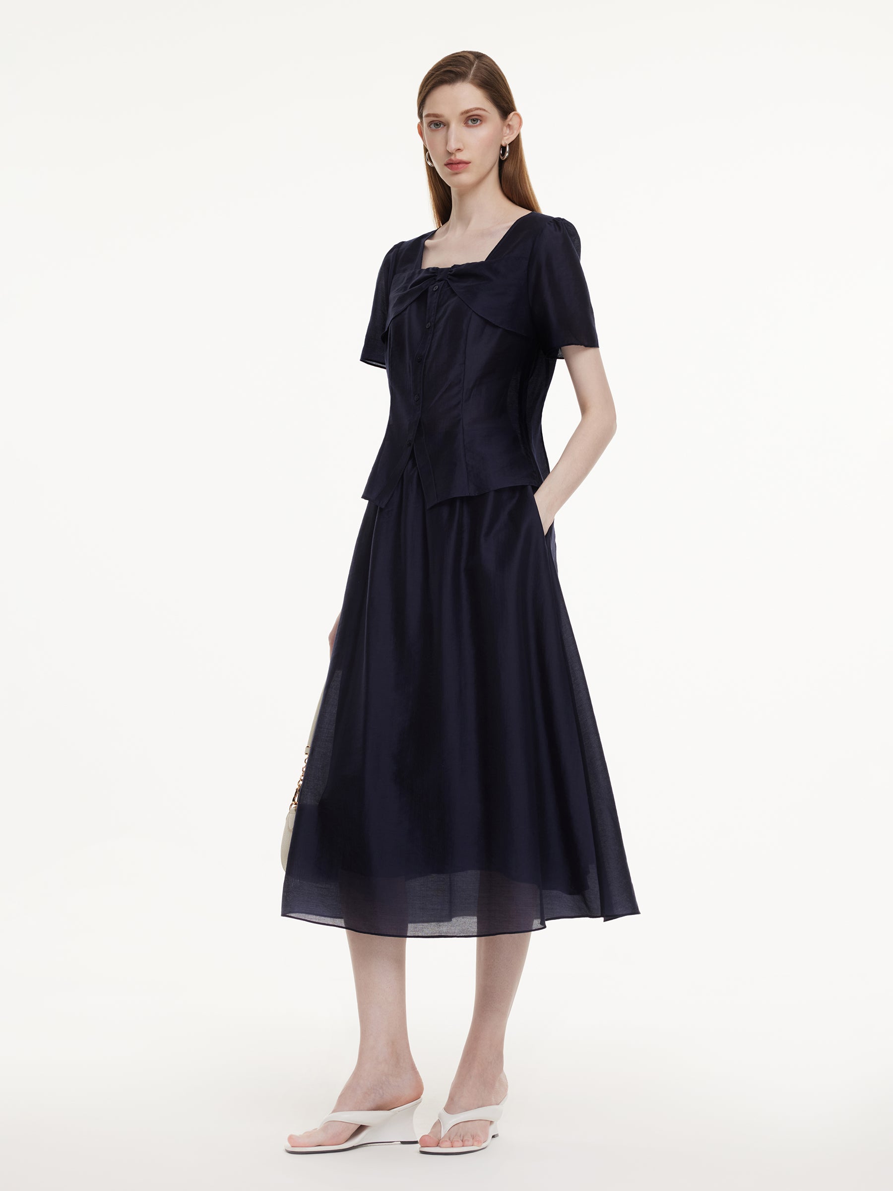 Tencel Blend Bowknot Blouse And Skirt Two-Piece Set GOELIA