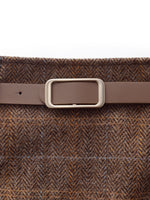 100% Wool Plaid Women Skirt With Leather Belt GOELIA