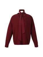 Wool Blend Women V-Neck Knit Top With Ribbon GOELIA