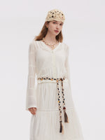 Tencel Blend Openwork Women Flared Sleeve Cardigan GOELIA