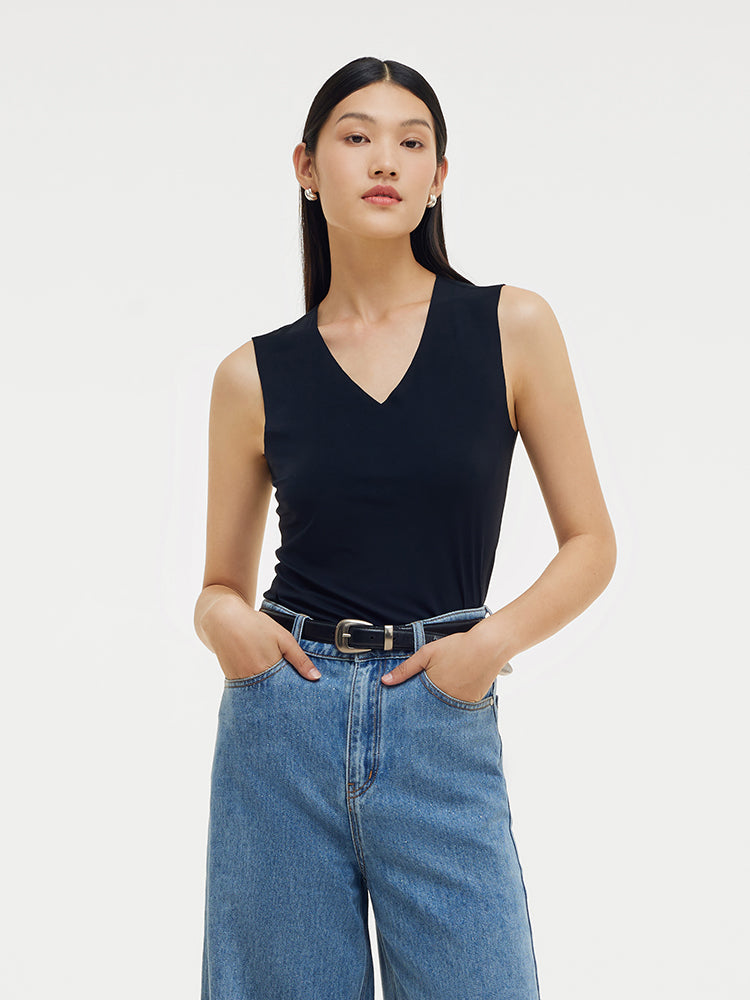 Two-pack (Black & White) Modal V-Neck Women Tank Top GOELIA