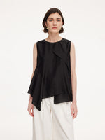 Lyocell Blend Black Ruffle-Detailing Women Tank Top GOELIA