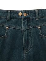 Denim Adjustable Waist Straight Wide Leg Women Jeans GOELIA