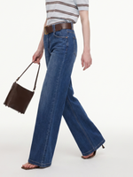 Lyocell Blend Denim Women Flared Palazzo Jeans With Belt GOELIA