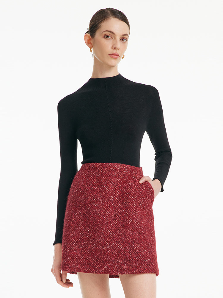 A-Line Woolen Tweed Mini Skirt GOELIA
