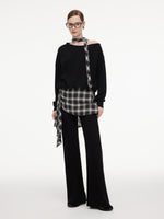 Cotton Blend Women Flared Knit Pants With Plaid Skirt GOELIA