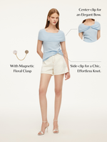Lyocell Blend Off Shoulder Women Knit Top With Detachable Magnetic Flower GOELIA