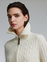 [Preview] Wool Yak Blend Cable Knit Women Two-Way Zip Cardigan GOELIA