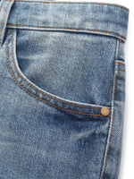 Cotton Denim Adjustable Waist Women Straight Leg Folded Jeans GOELIA