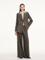 Brown Plaid Gather-Waisted Women Blazer GOELIA
