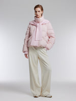 [Preview] Goose Down Cropped Jacket With Detachable Knit Hood GOELIA