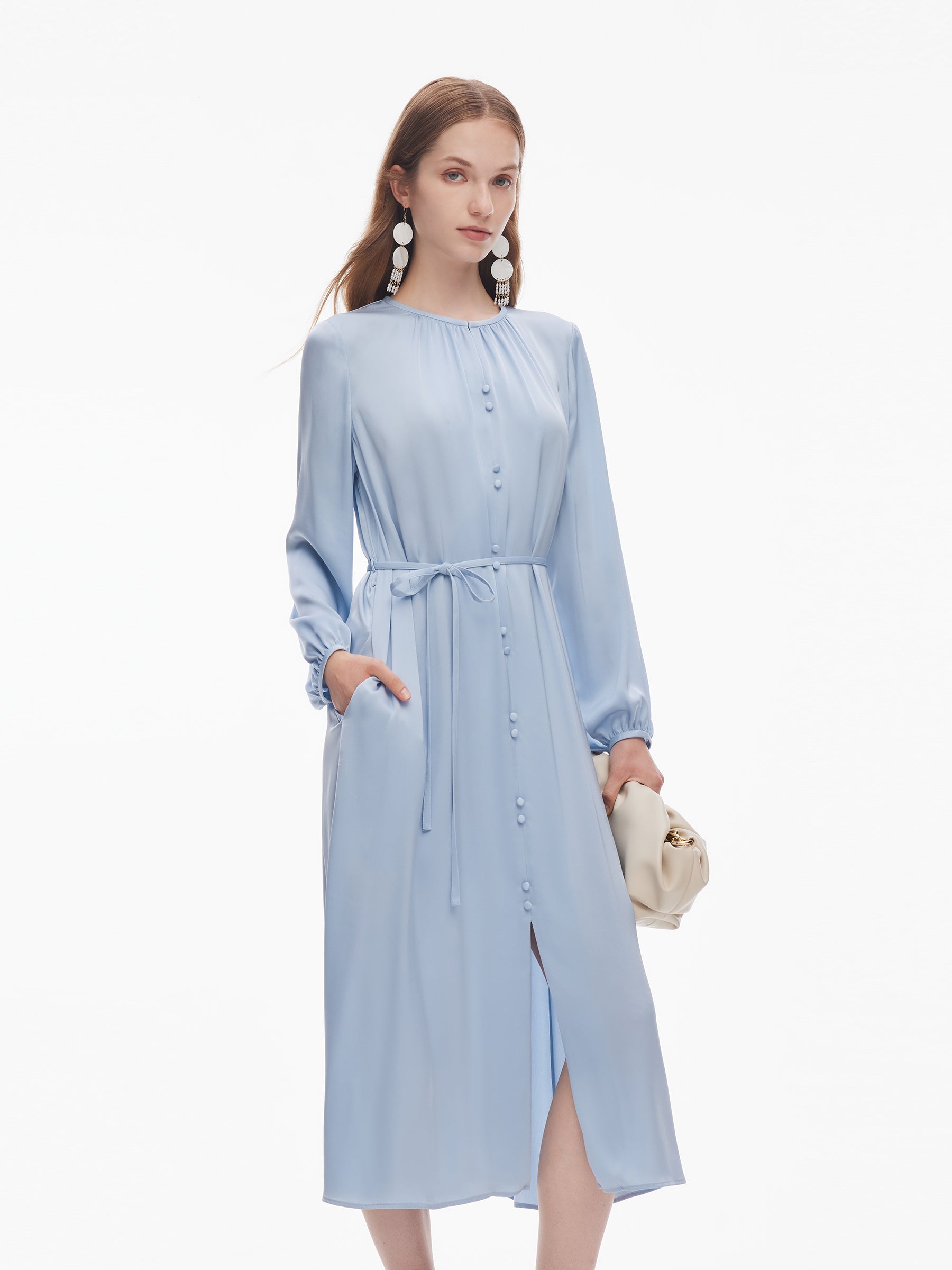22MM Mulberry Silk Women Belted Maxi Dress GOELIA