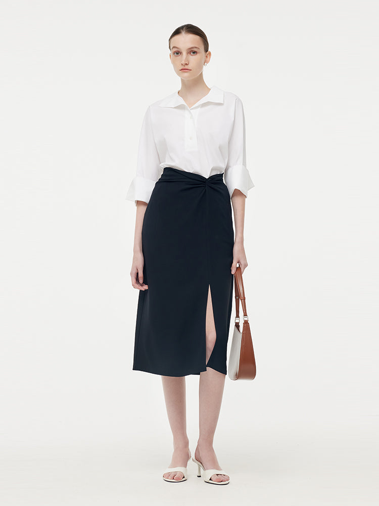 Acetate Twist Front Side Split Women Skirt GOELIA