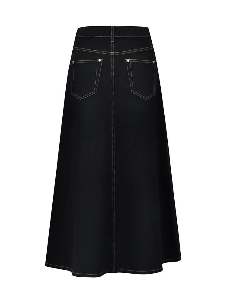 Black Denim A-Line Skirt GOELIA