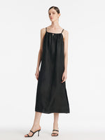 18 Momme Xiang Yun Silk Women Spaghetti Strap Maxi Dress With 3D Rose Belt GOELIA