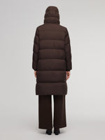 H-Line Knit Collar Long Goose Down Coat With Detachable Hood GOELIA