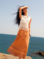 Sequins Tassel Hem Women Openwork Knit Tank Top GOELIA