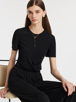 Acetate Crop T-shirt And Straight Pants Two-Piece Set GOELIA
