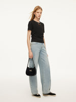 Cotton Side Twist Women T-Shirt With Detachable Beaded Chain GOELIA