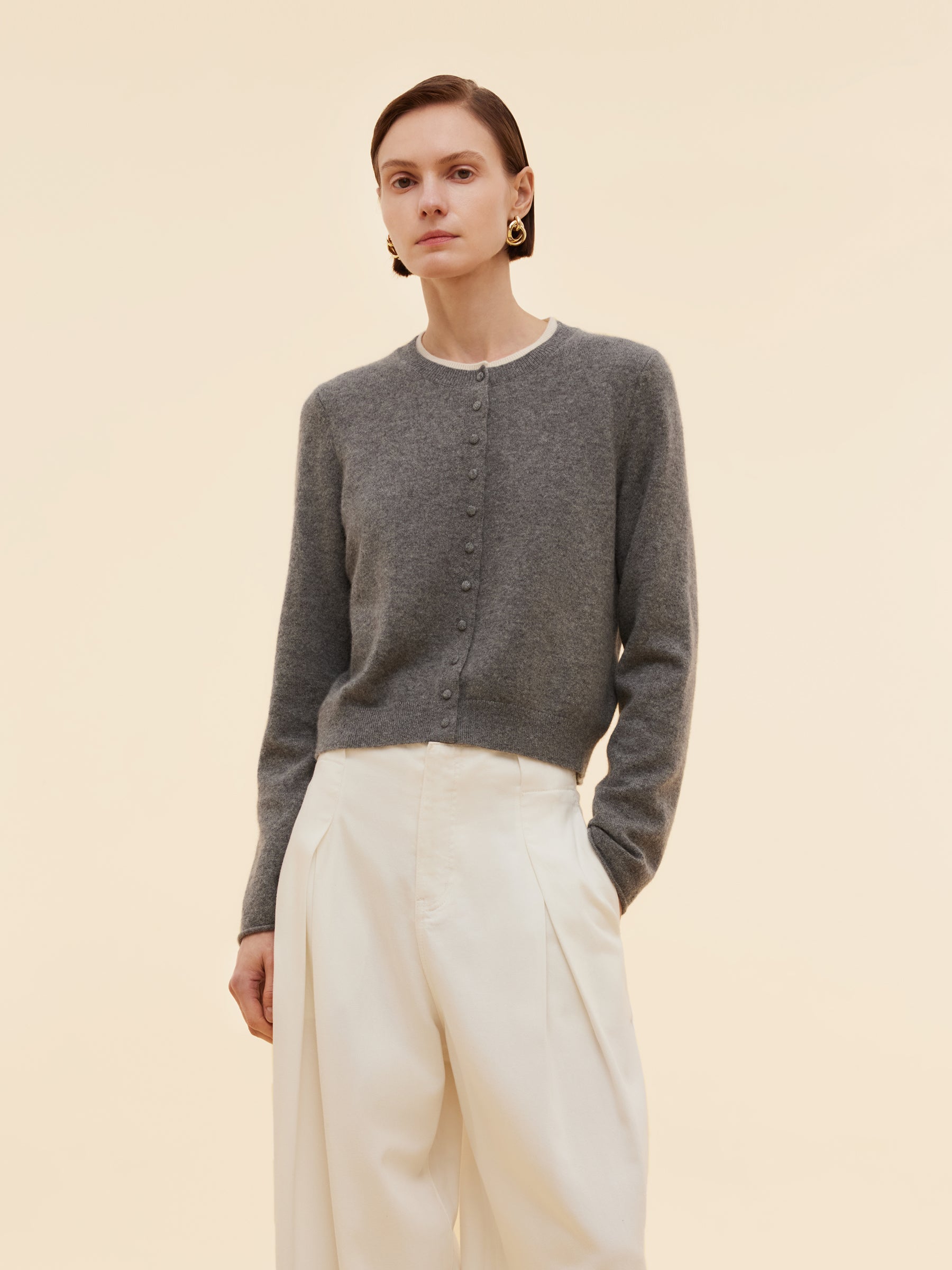 100% Cashmere Faux Two-Piece Women Cardigan GOELIA