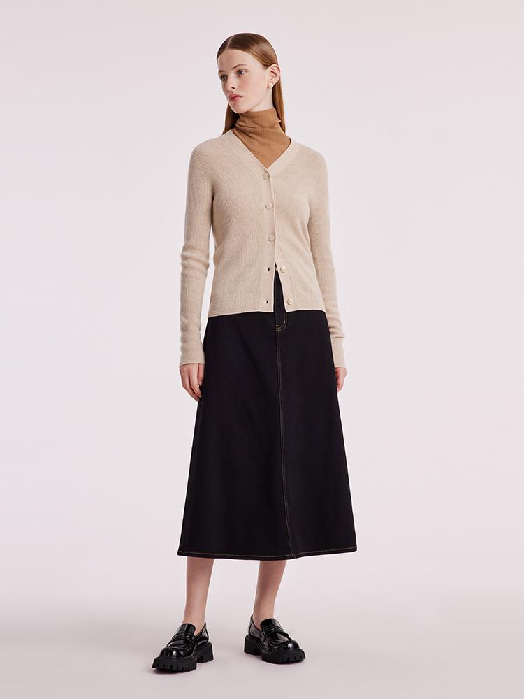Beige Seamless Cashmere Lady Cardigan GOELIA