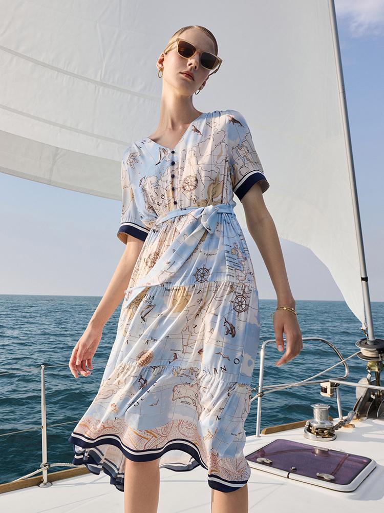19 Momme Silk Map Printed Dress GOELIA