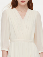 V-Neck Back Tie Women 3/4 Sleeve Midi Dress GOELIA