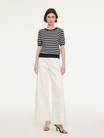 Lyocell Blend Stripe Round Neck Women Knit Top GOELIA