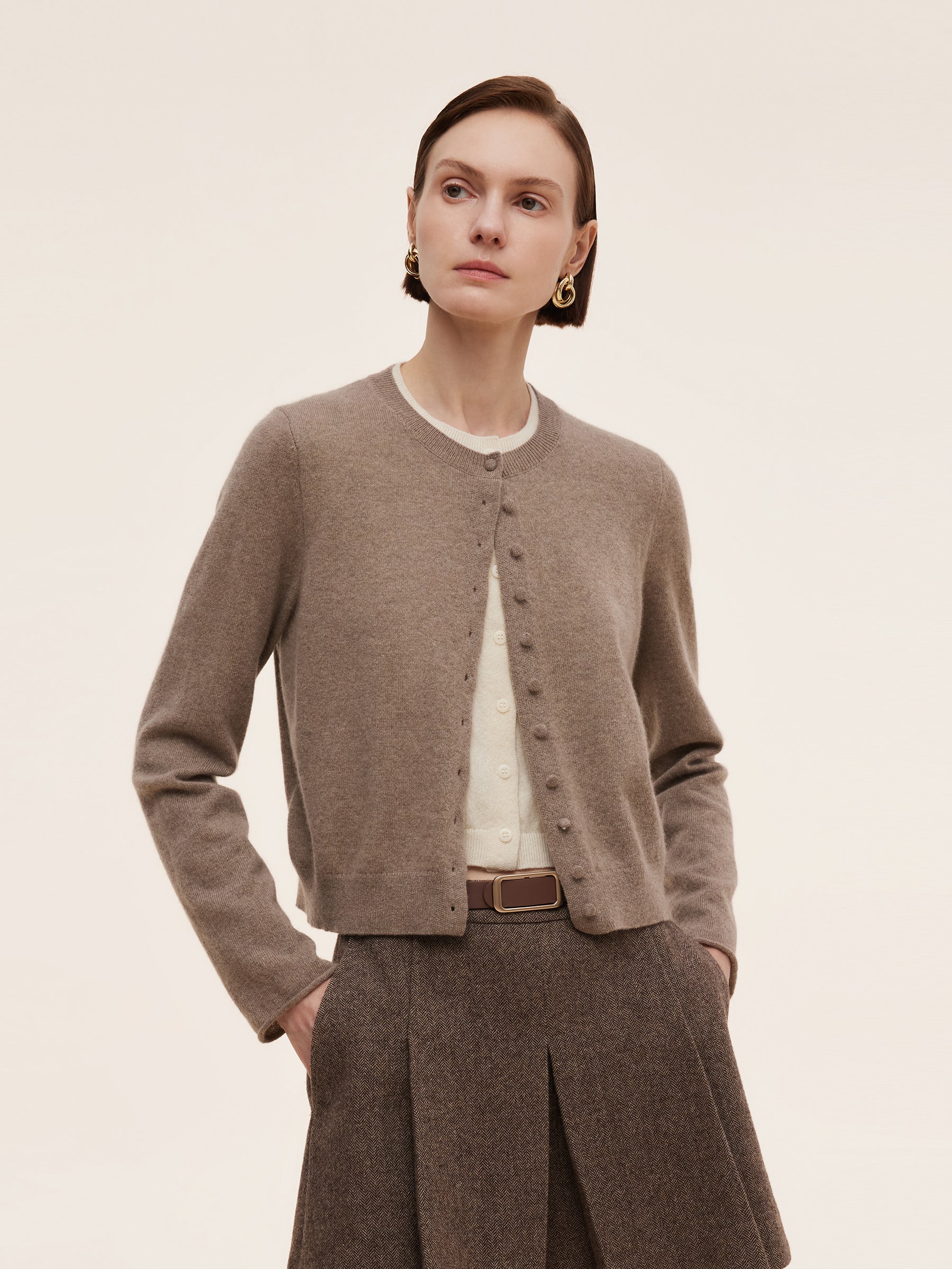 [Preview] 100% Cashmere Women Mock Layered Cardigan GOELIA