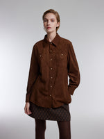 [Preview] Faux Suede Women Shirt With Ribbon GOELIA