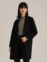 Pure Double-Faced Wool Mid-length Notched Lapel Women Coat GOELIA