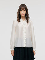 Tencel Ruffle Neck Women Shirt GOELIA