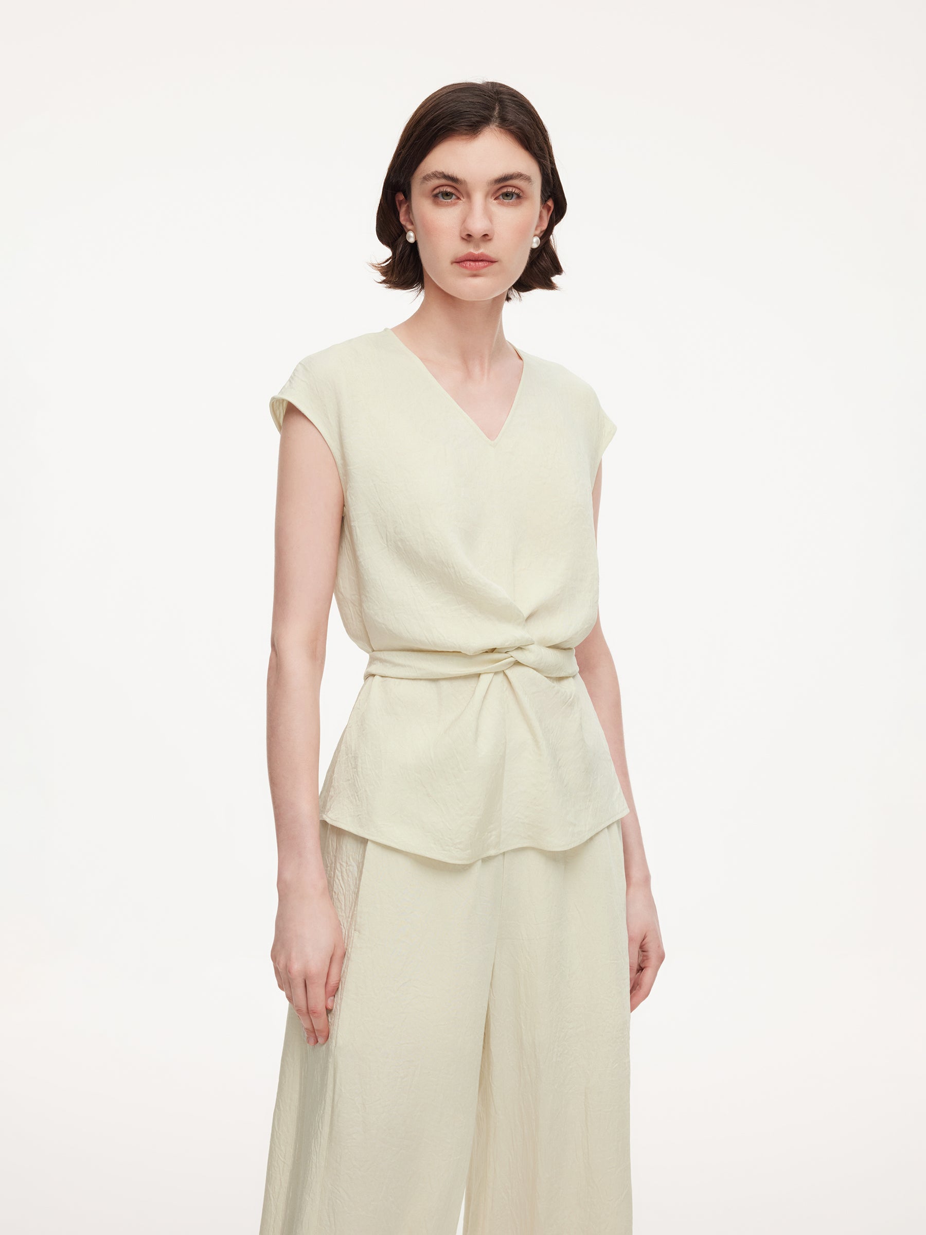 100% Acetate Back Tie Women Cap Sleeve Top GOELIA